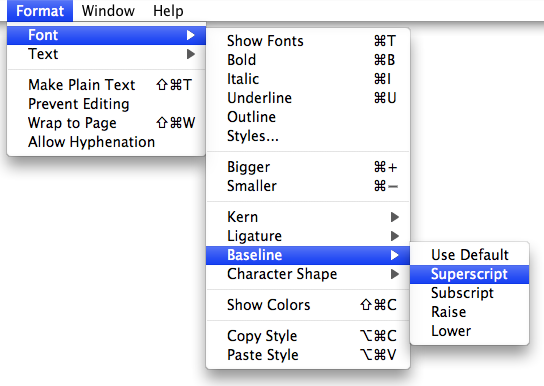 keyboard shortcut for subscript on mac